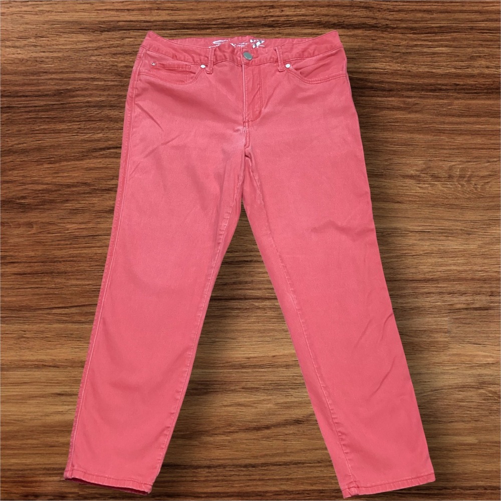 Seven7 Womens High Rise Skinny Crop Jeans Coral Pink Skin-Fit Denim Size 12
